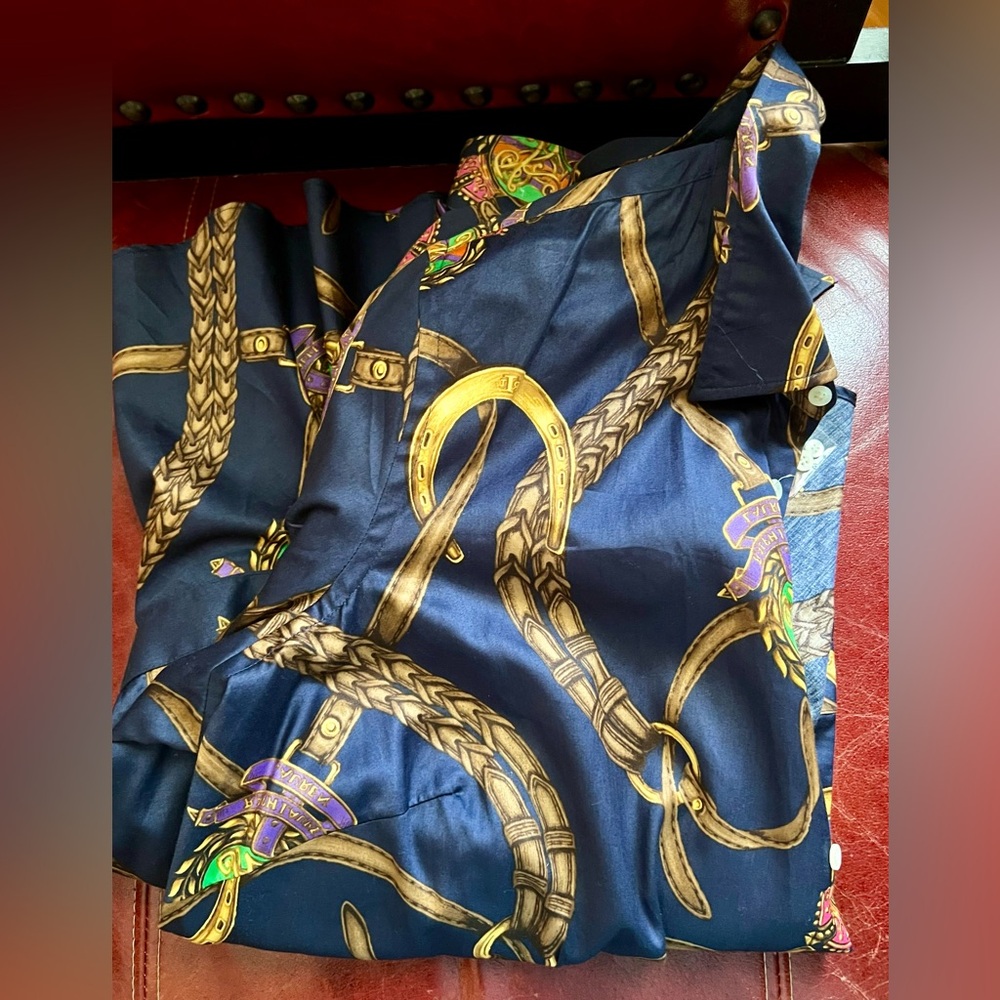 Ralph Lauren Navy Chain Print Blouse - Picture 7 of 7